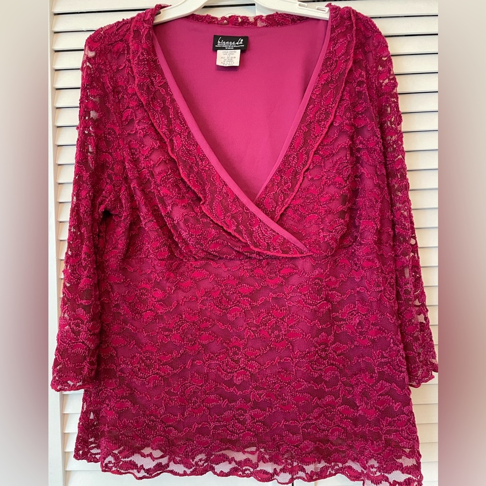 B.I.Y.A.Y.C.D.A 1X Maroon Lace Faux Wrap 3/4 Sleeve Blouse